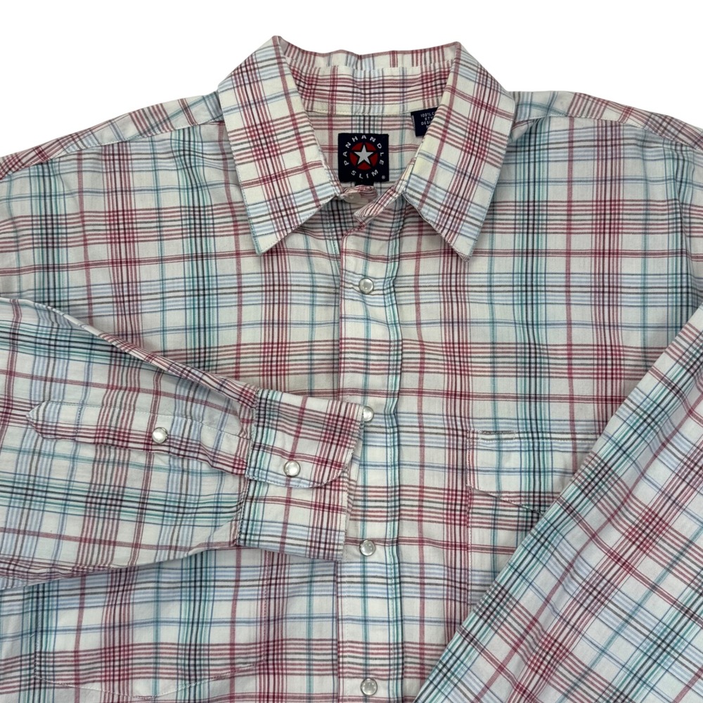 Panhandle Slim Mens Western Shirt Large Plaid Pearl Snap Long Sleeve 36S1119